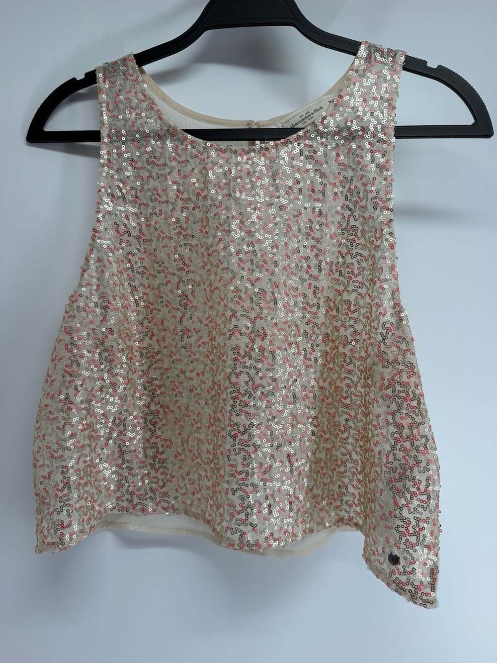 Abercrombie & Fitch Sequin Sheer Crop Tank Top Size M Y2K Party Going Out